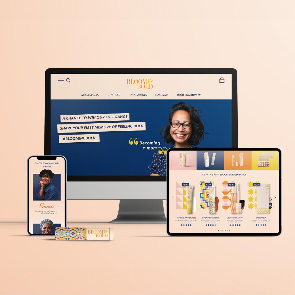 Mock up of responsive website design for make up brand
