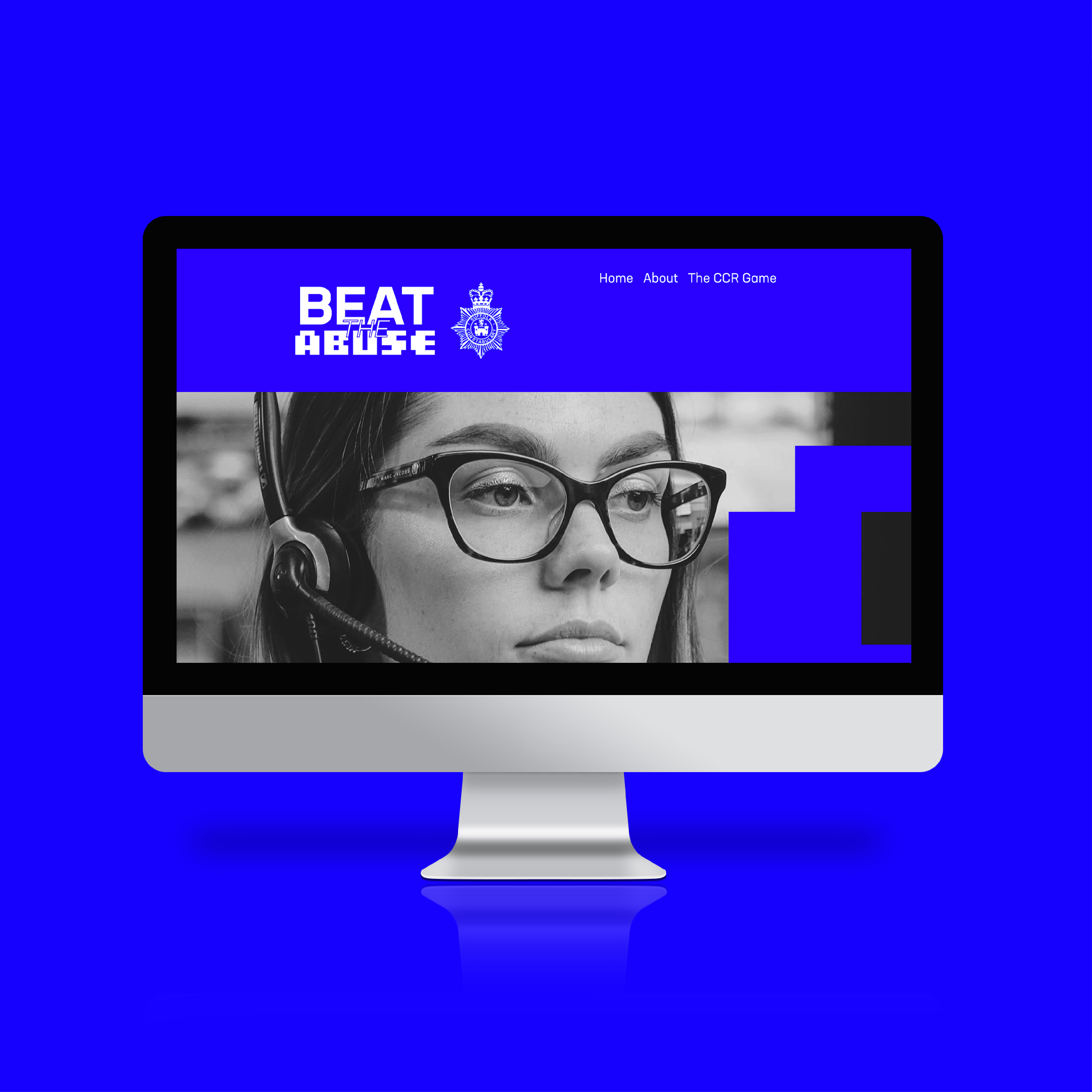Beat The Abuse Website Mock up computer screen featuring a police campaign website design